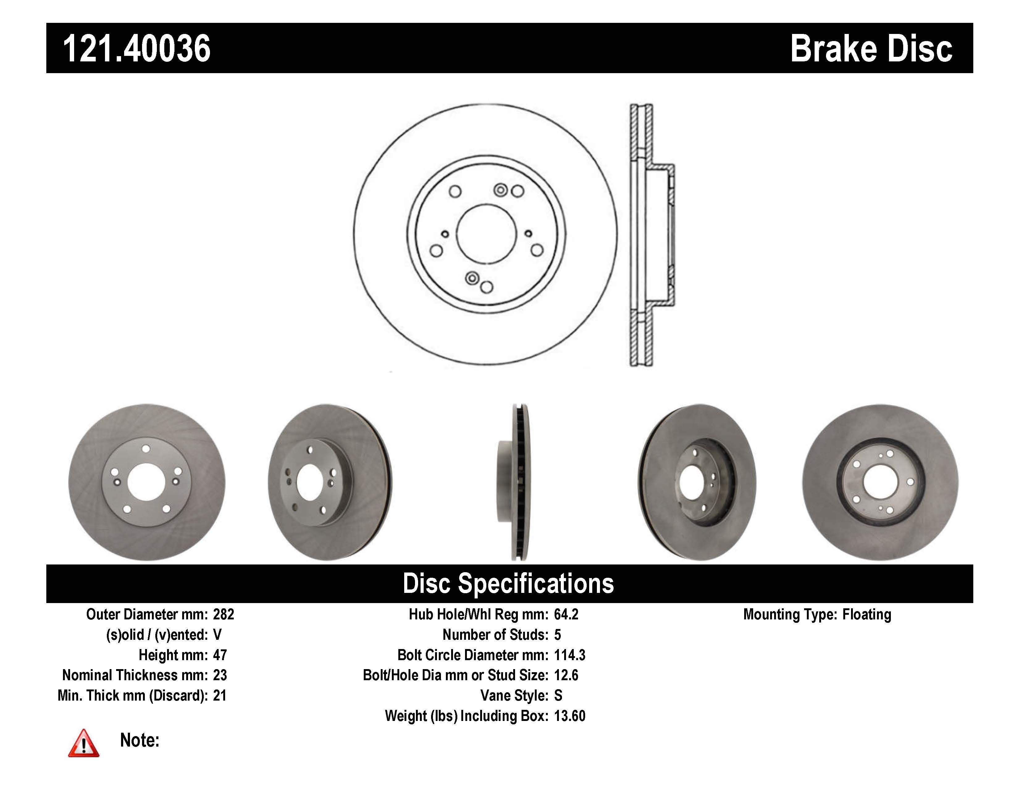 StopTech Disc Standard Brake Rotor for 2006 2018 Honda Civic 121.