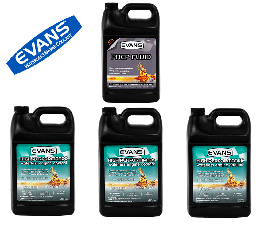 Evans High Performance Waterless Coolant 3 x 1 Gallon & Prep Fluid 1