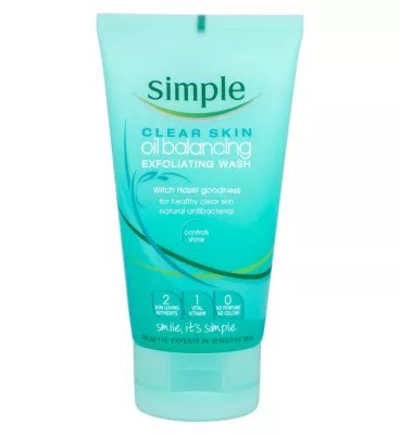 Product Review simple clear skin oil balancing exfoliating wash