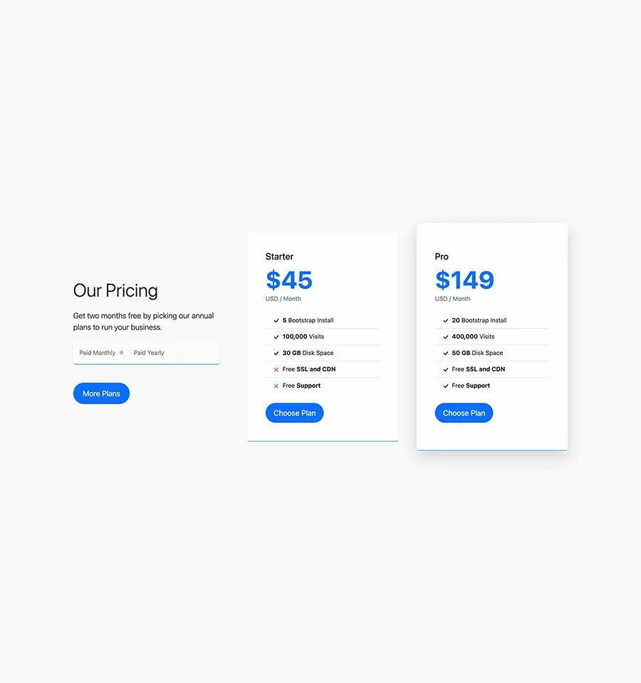 Bootstrap 5 Pricing Comparison Table Snippet with Toggle Switch