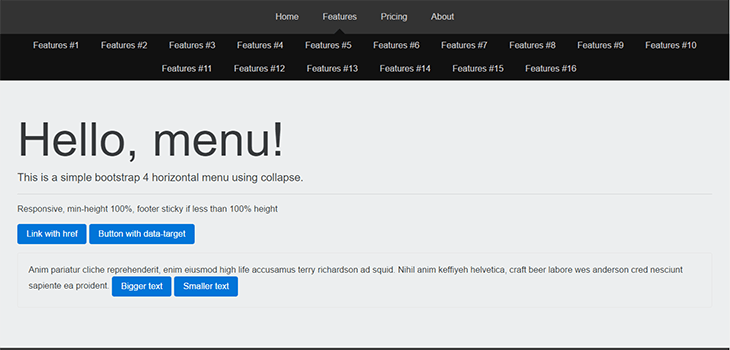 Simple bootstrap 4 horizontal menu Bootstrap Themes