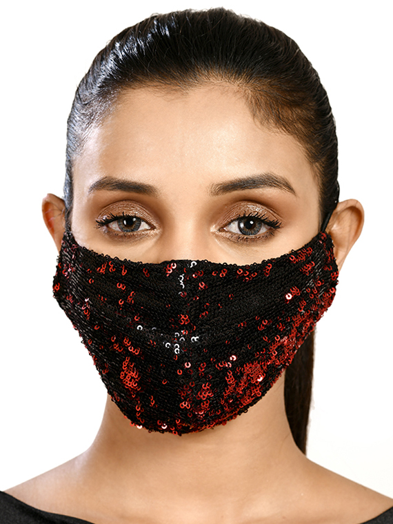 Black & red stylish sparkle sequence face mask. BORN 2 FLAAUNT