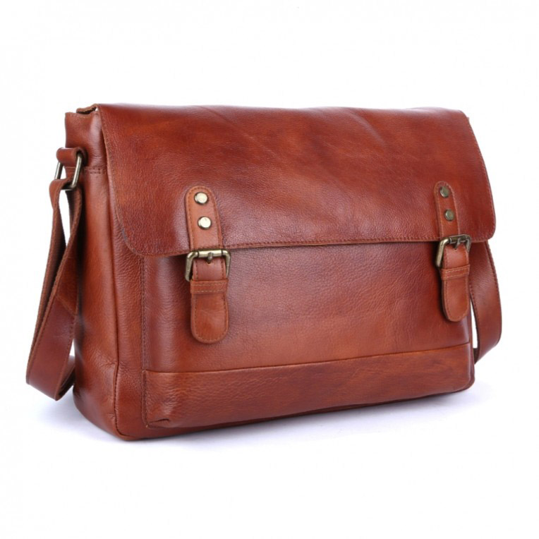 Men’s Leather Messenger Bag Medium Size, Vintage Tan Wash Leather Messenger Bag With Laptop
