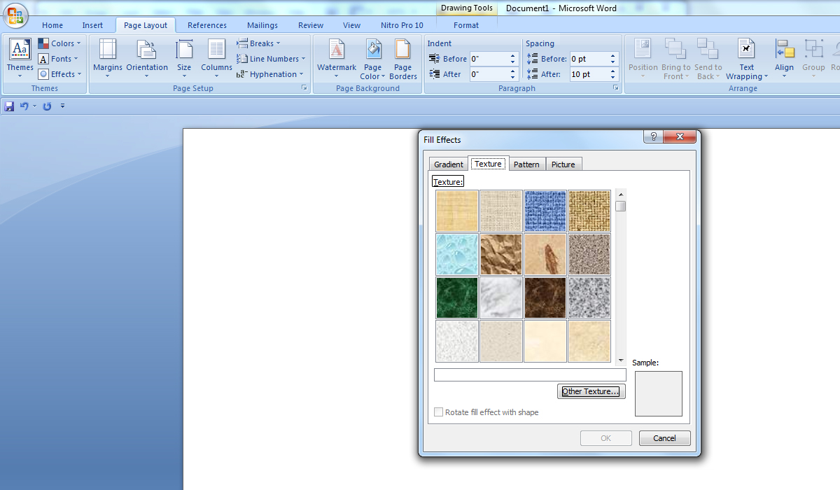 آموزش تصویری fill effects در نرم افزار مایکروسافت آفیس ورد