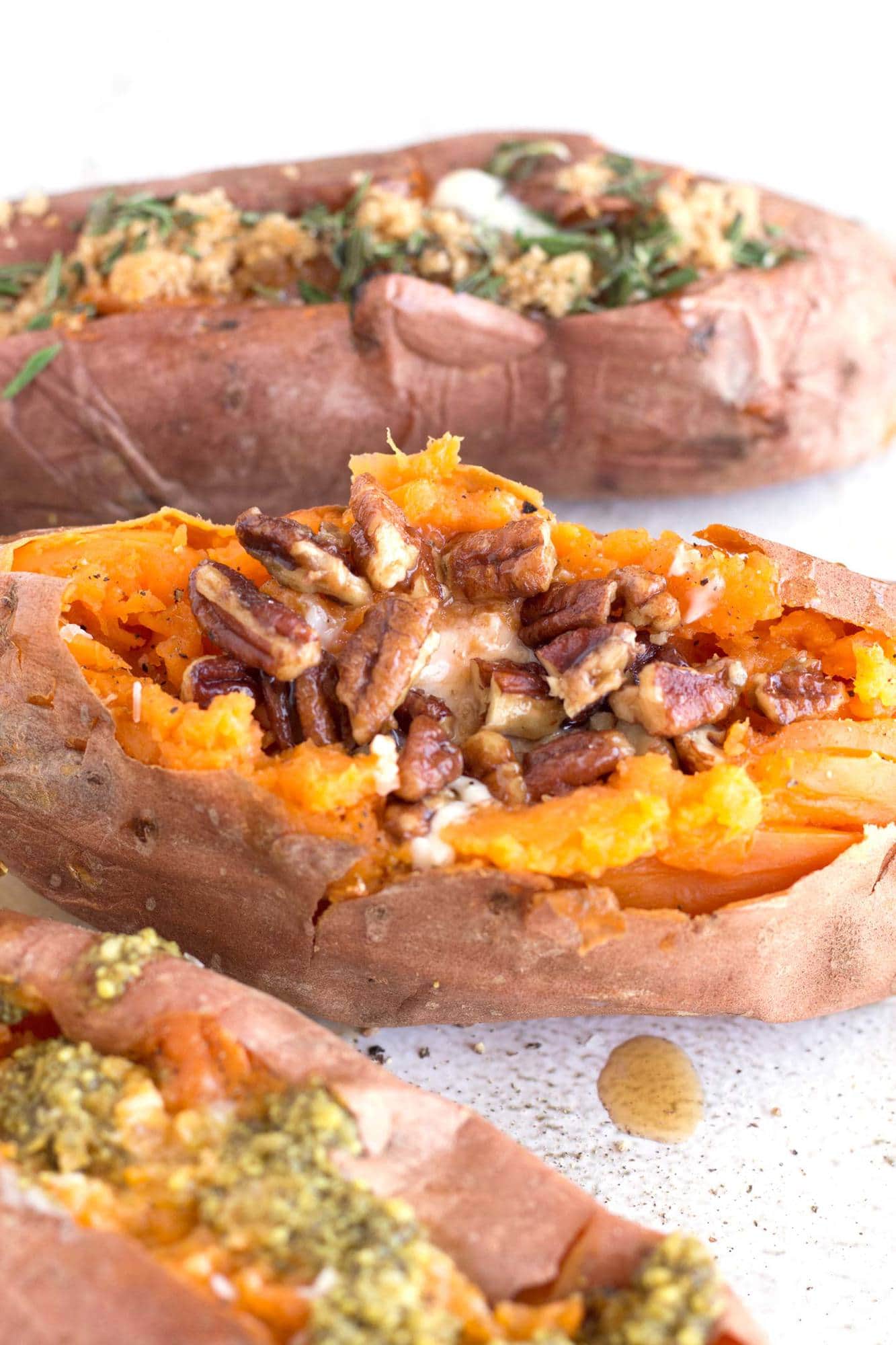 Perfect Baked Sweet Potatoes with Sweet and Savory Toppings Borrowed