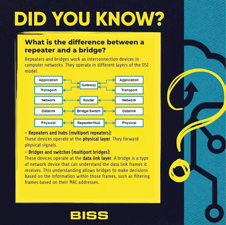 What is the difference between a repeater and a bridge? BISS