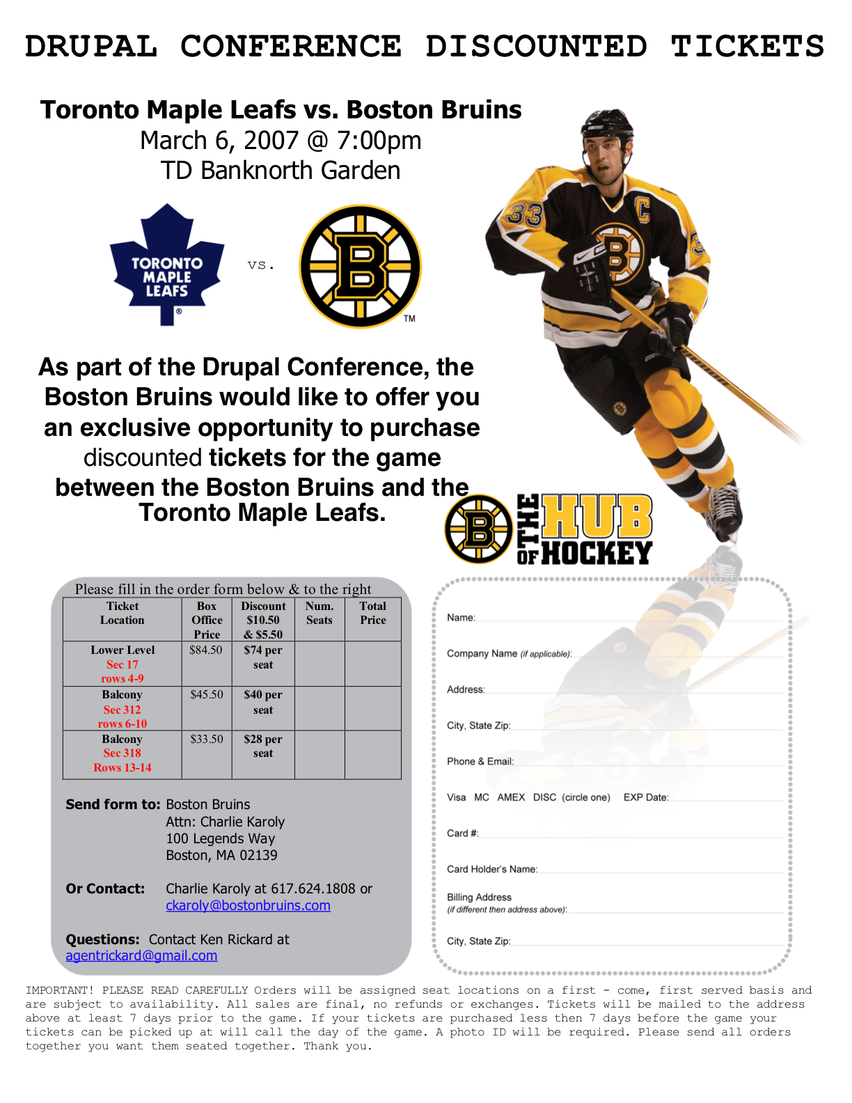 Bruins v. Maple Leafs Thursday night discount tickets! Drupalcon