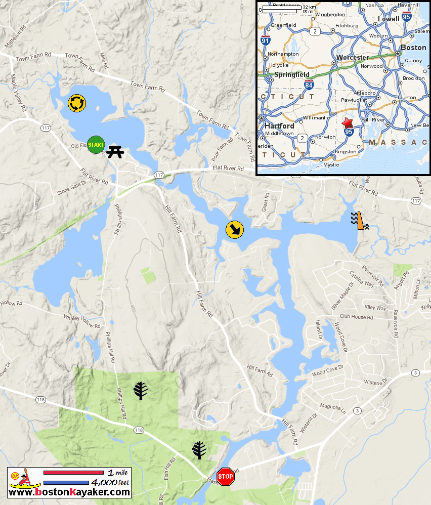 Boston Kayaker Kayaking on Flat River Reservoir (aka Johnson Pond