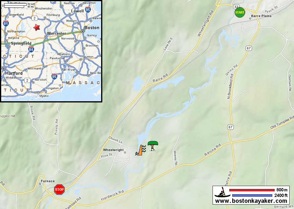 Boston Kayaker Kayaking on Ware River from Barre Plains MA to