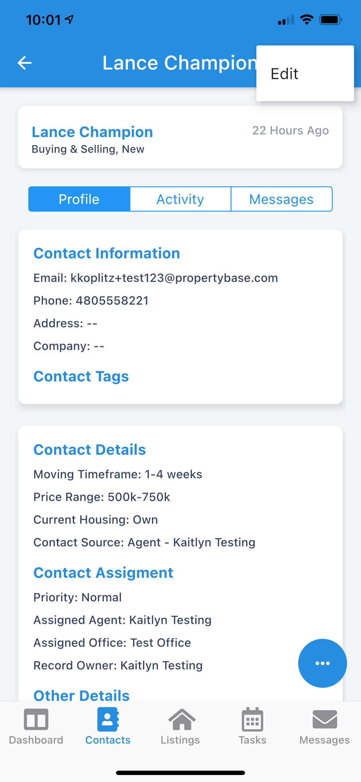 PBGO Mobile Contacts Overview Propertybase Go
