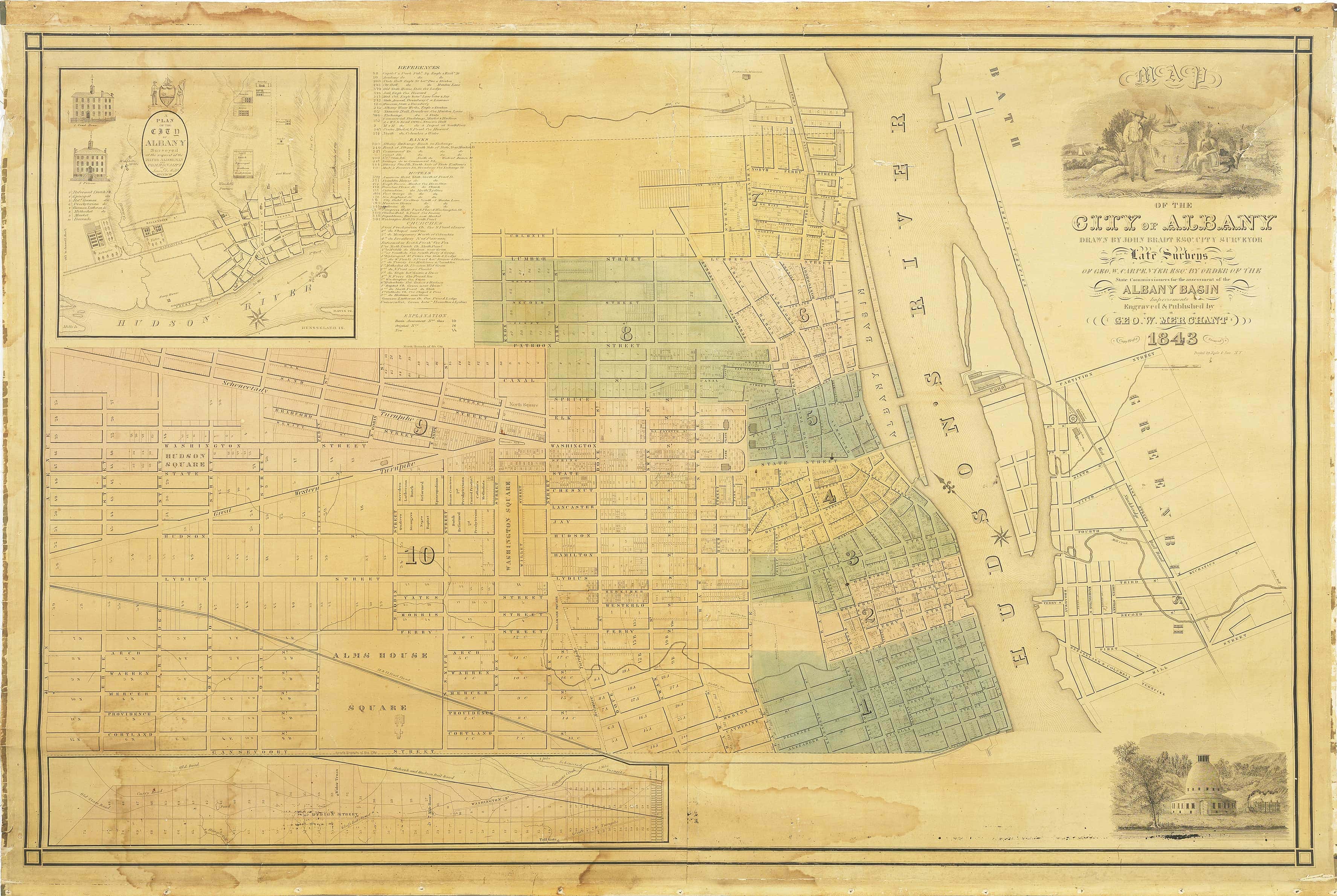 An early wall map of Albany, New York Rare & Antique Maps