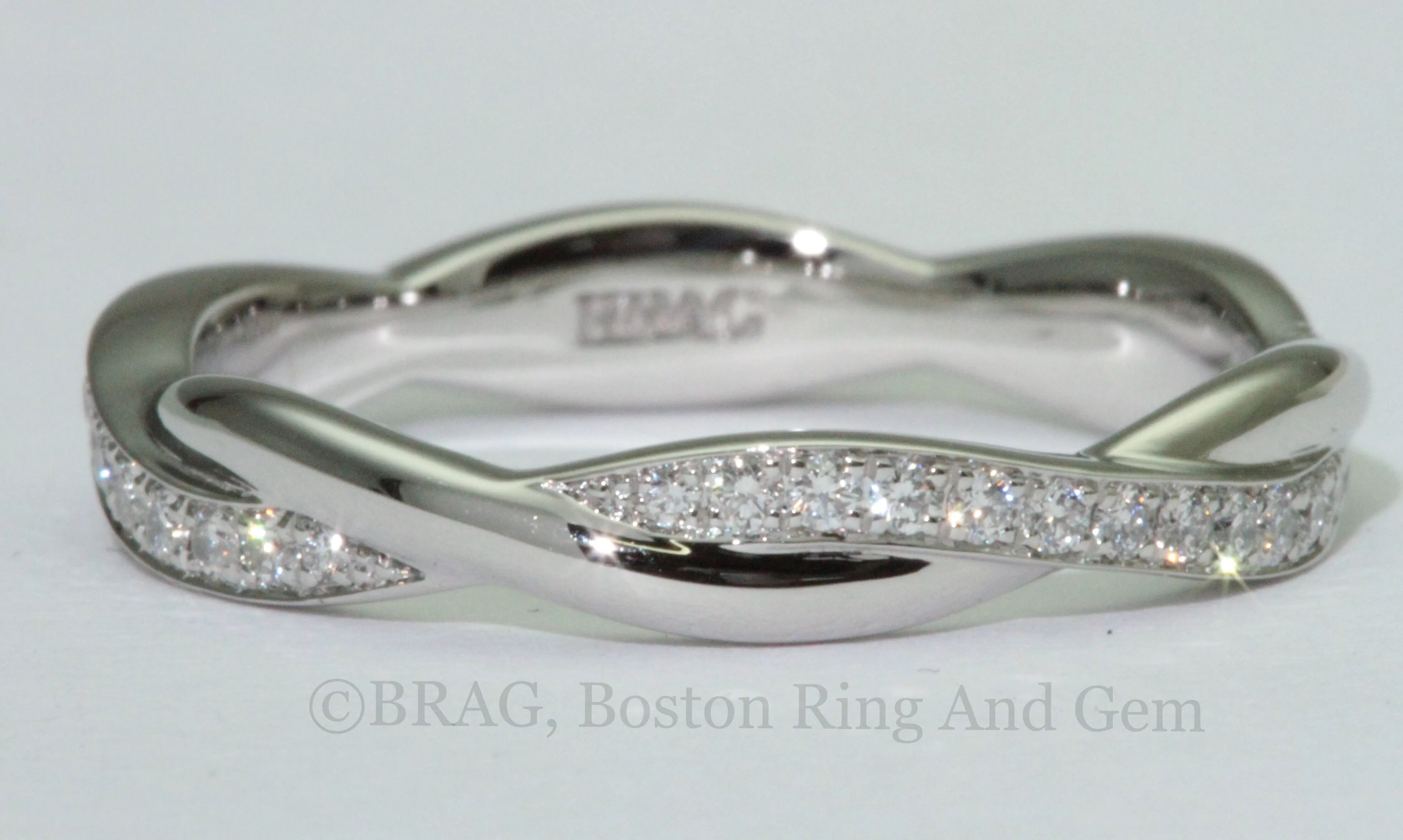 custom platinum diamond unique twisted eternity wedding ring Boston