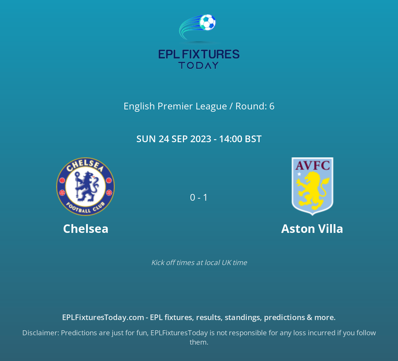 Sun 24 Sep 2023 Chelsea vs Aston Villa