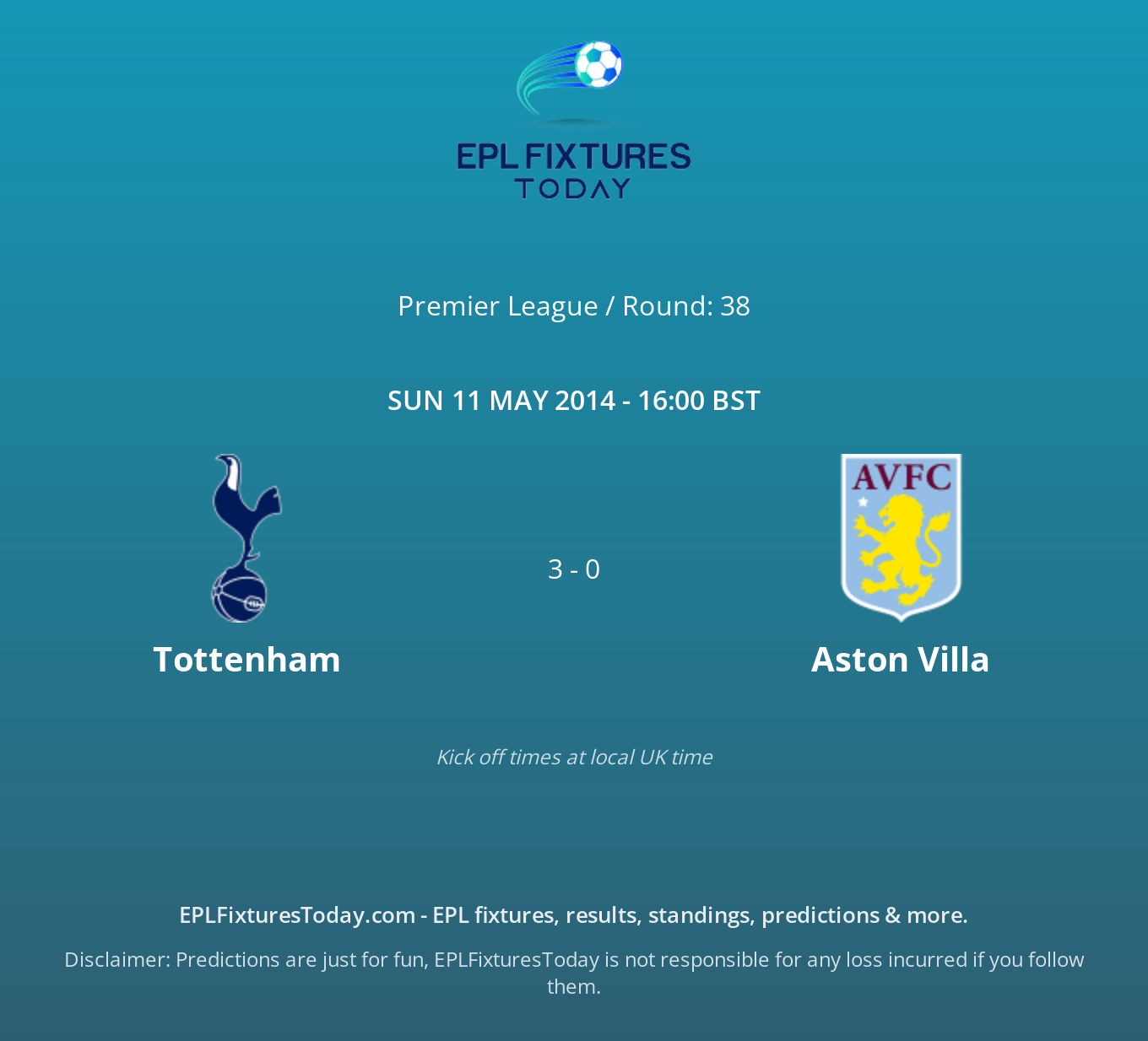Sun 11 May 2014 Tottenham vs Aston Villa