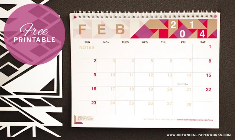 {free printable} 2014 Monthly Calendar - Botanical PaperWorks