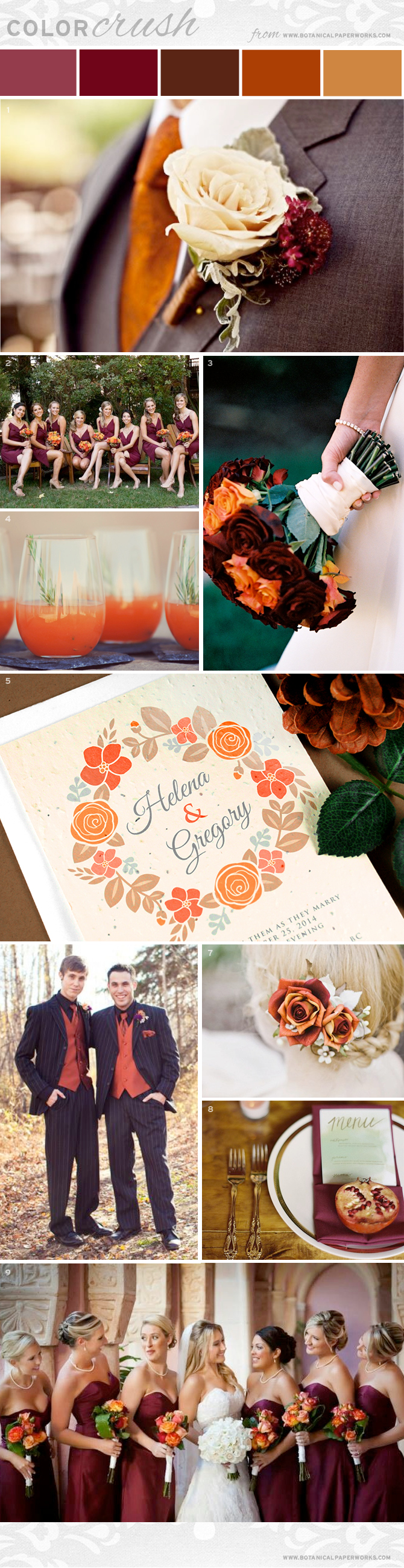 {inspiration board} Color Crush Burnt Orange and Burgundy Botanical PaperWorks