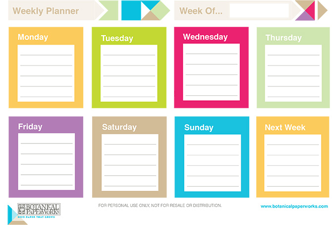 free printable} 2014 Weekly Planners Botanical PaperWorks free printable} 2014 Weekly Planners Botanical PaperWorks