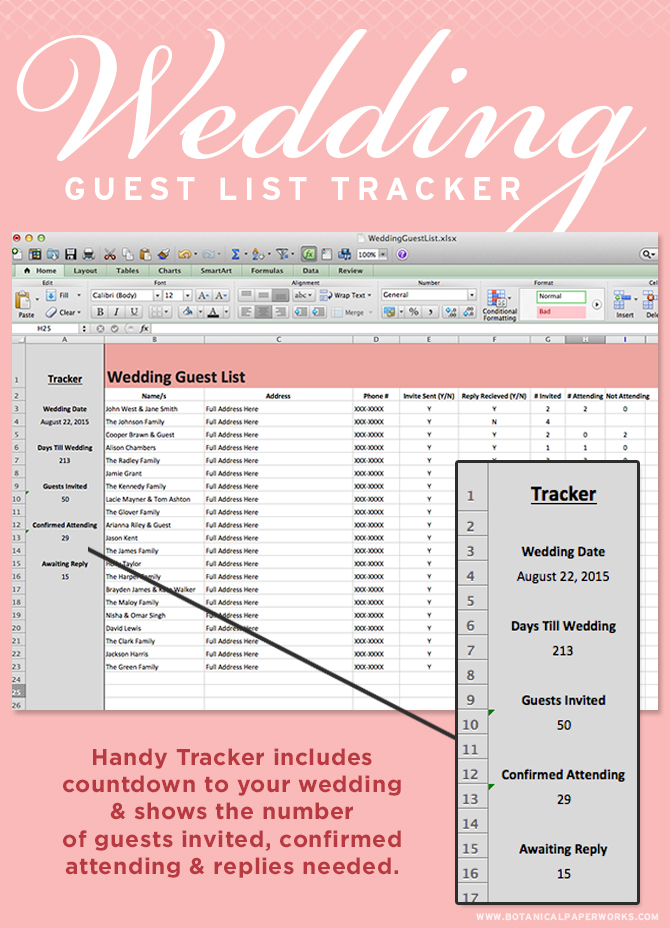 {freebie} Wedding Guest List Tracker Botanical PaperWorks