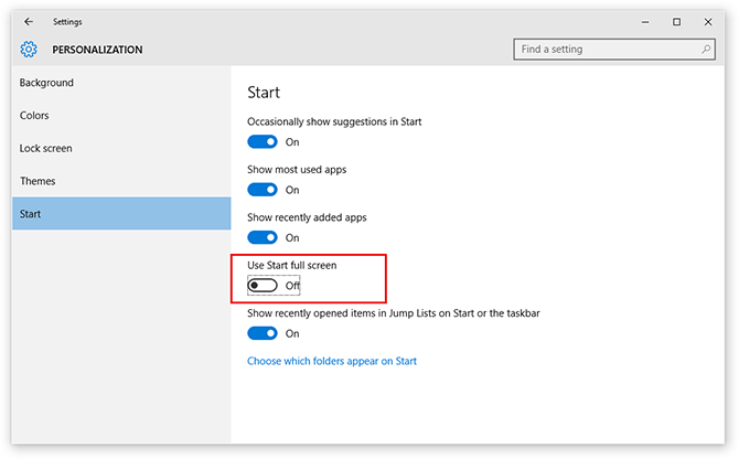 How to turn on Full Screen Windows 10 Start menu