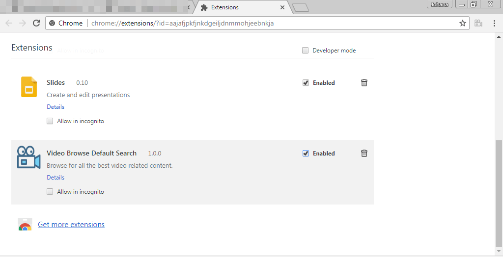How to remove the Video Browse Default Search extension