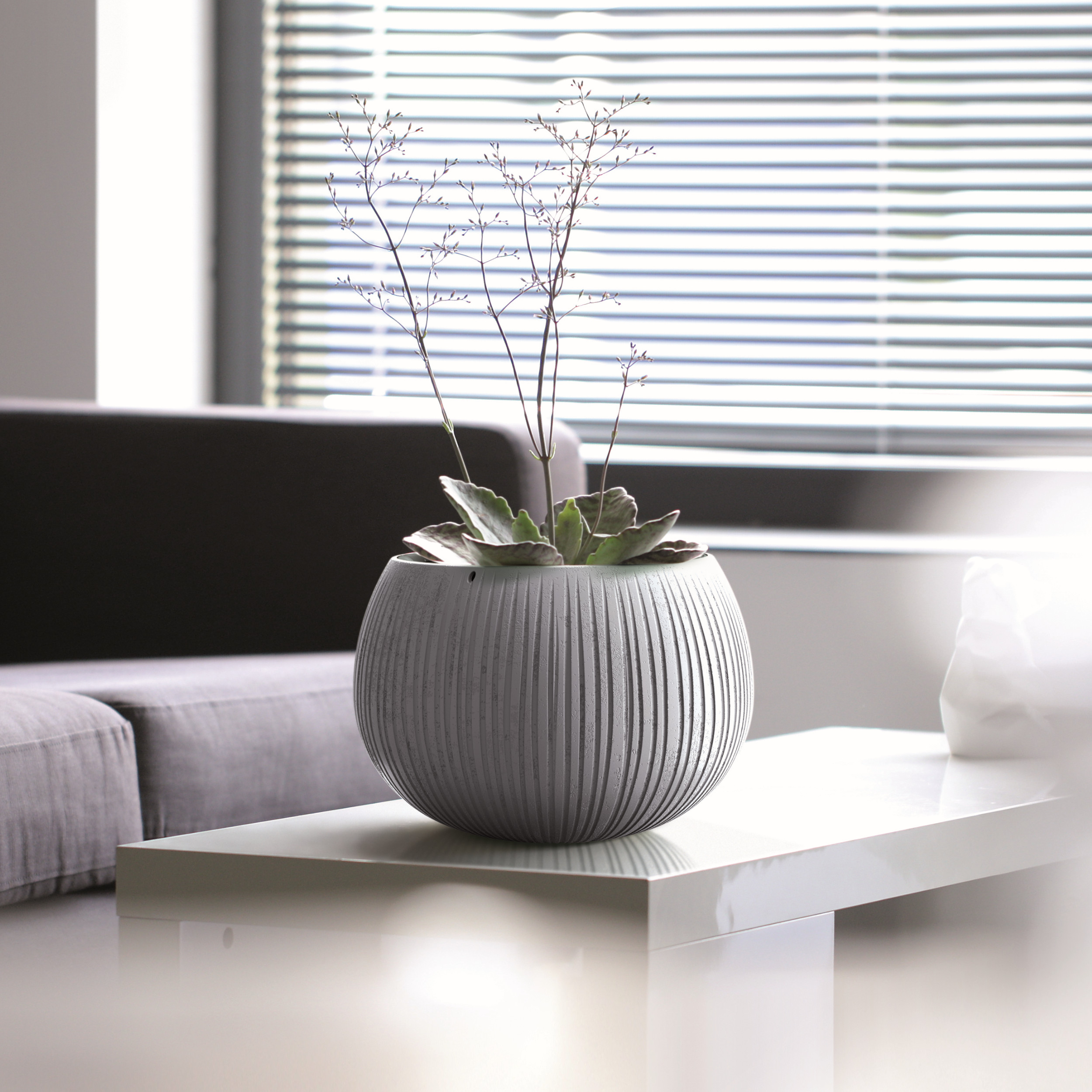 BLUMENTOPF BETONIMITATION MIT Wellendesign + Innentopf 24x16cm Antrazit
