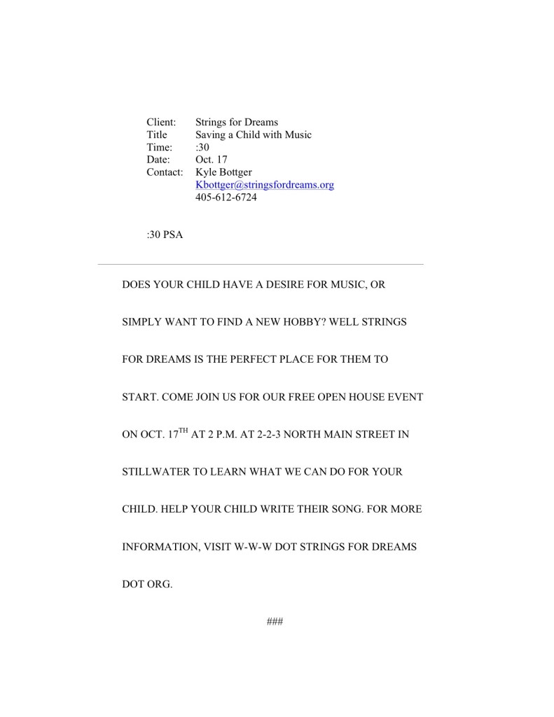 PSA script Kyle Bottger
