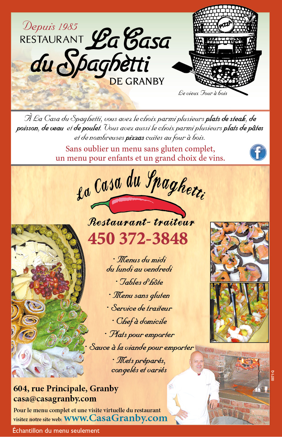 La Casa du Spaghetti Menu sans Gluten Granby Bottin EXCEL