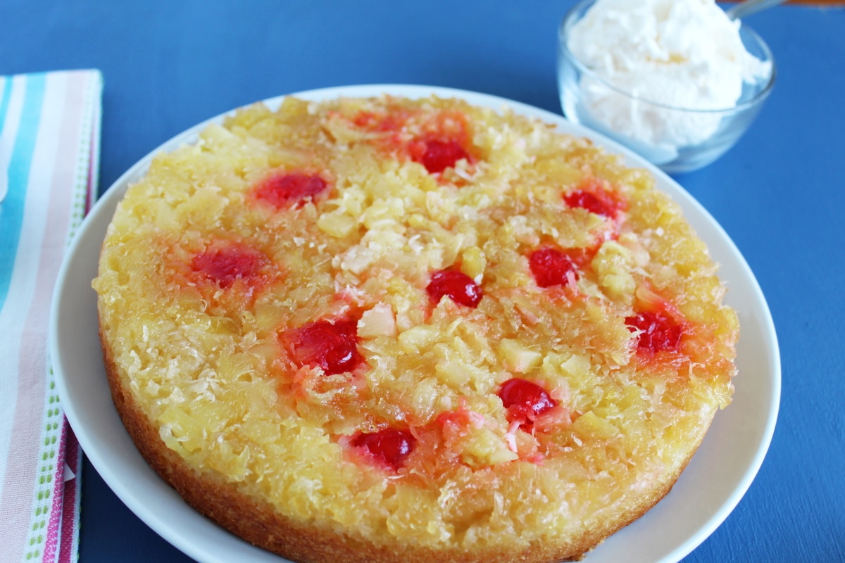 Piña Colada Upside Down Cake SundaySupper Bottom Left of the Mitten