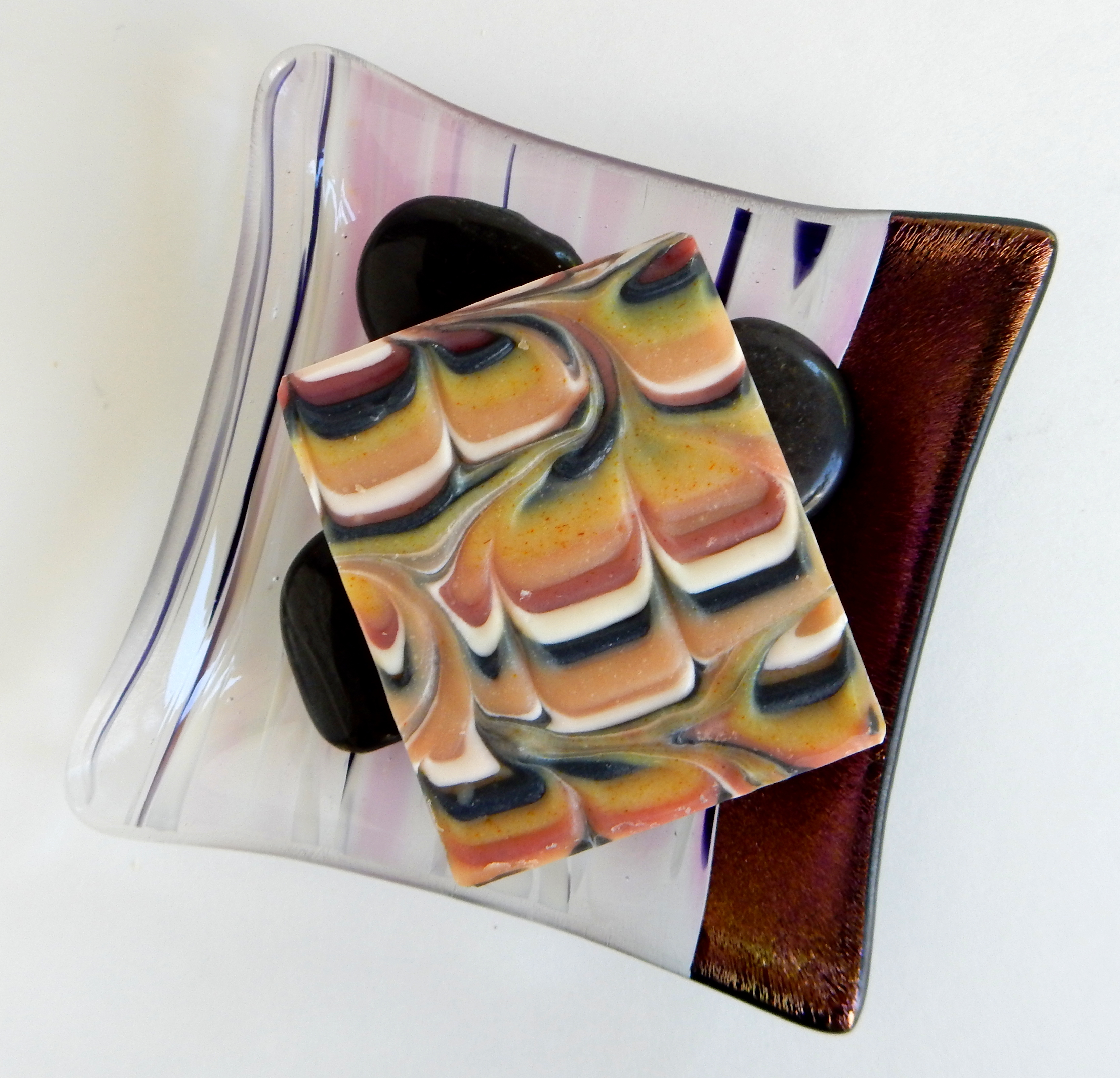 Great Glass Galore fused dishes now sold by Courageous Soaps