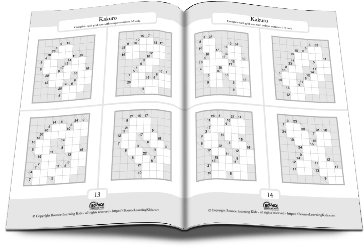 Kakuro logic puzzles, like a crossword but with numbers
