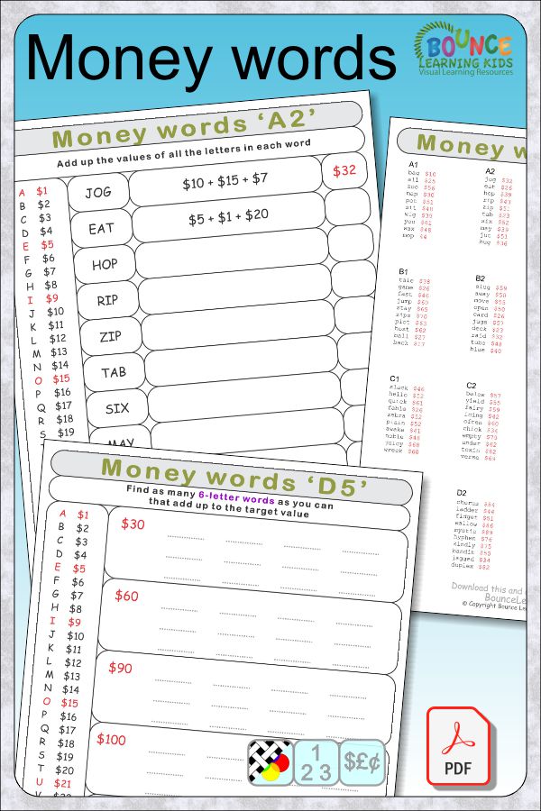 32 fun Money words worksheets to download