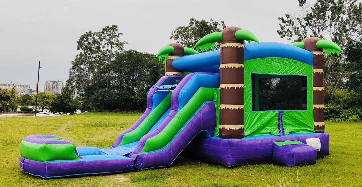 Tropical Deluxe Combo Wet Bounce House and Waterslide Rentals in Gray