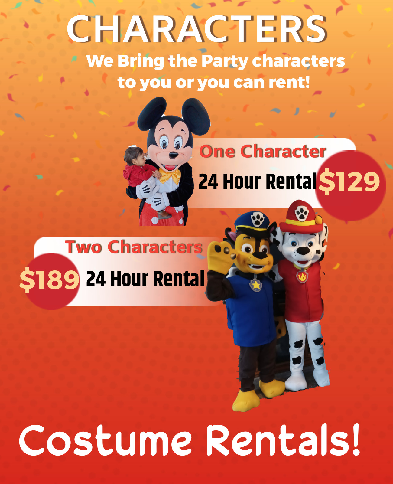 Costume Rentals and Character performers Best Party services for kids