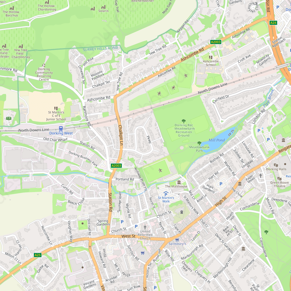 Dorking Modern Atlas Vector Map Boundless Maps