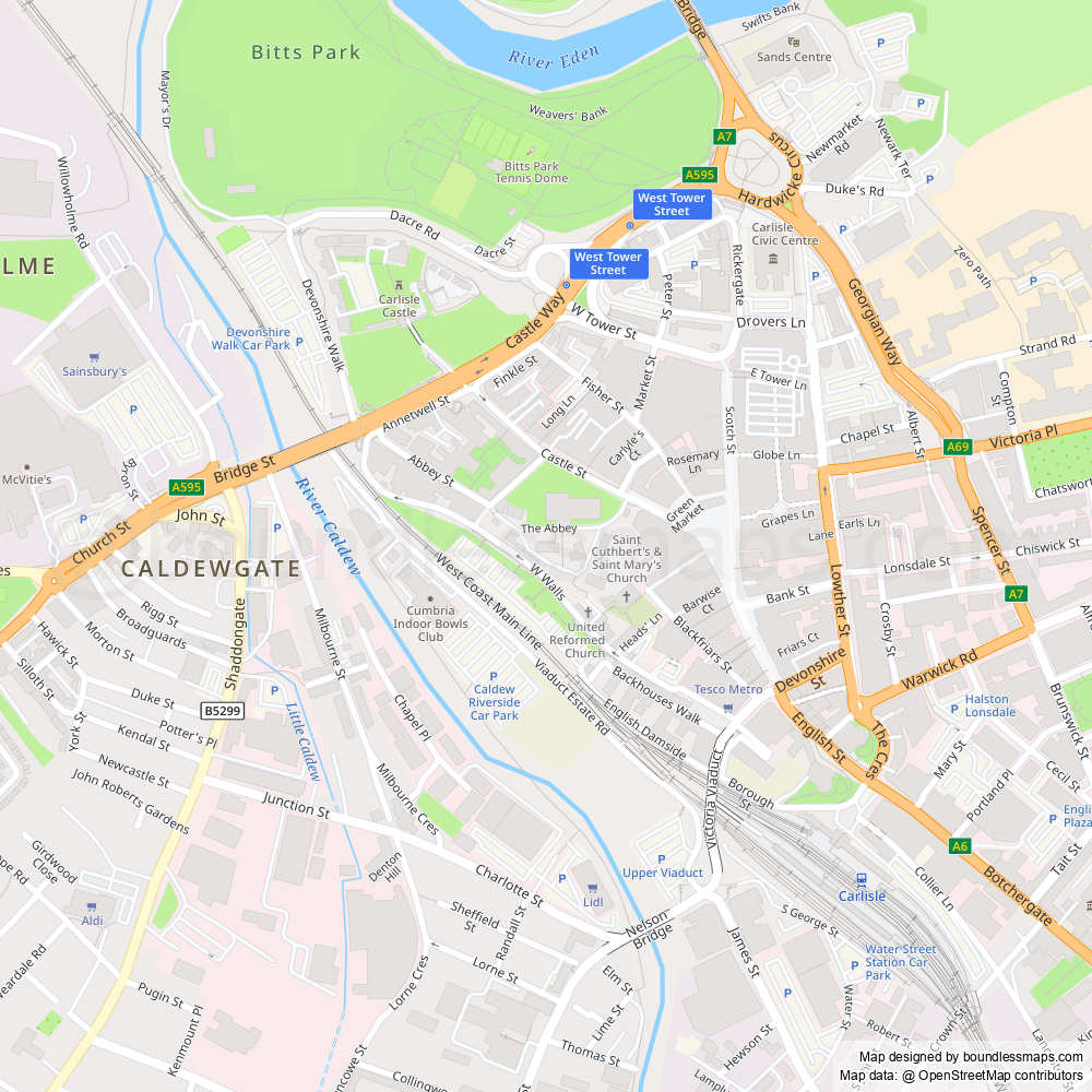 Highly detailed printable and editable vector map of Carlisle https