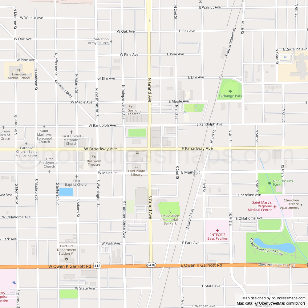 Highly detailed printable and editable vector map of Enid https