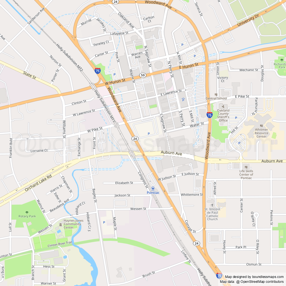 Highly detailed printable and editable vector map of Pontiac https