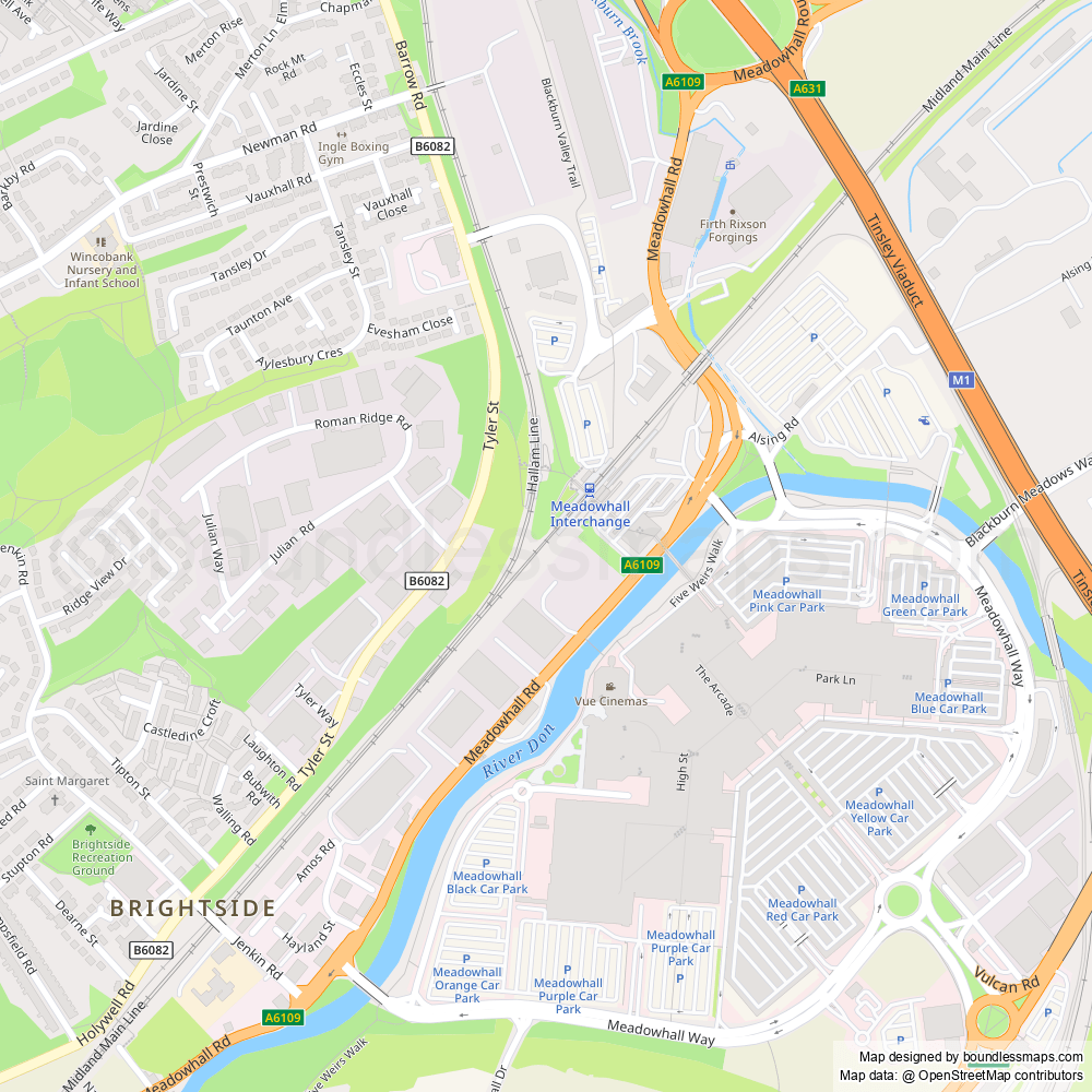 Highly detailed printable and editable vector map of Rotherham https