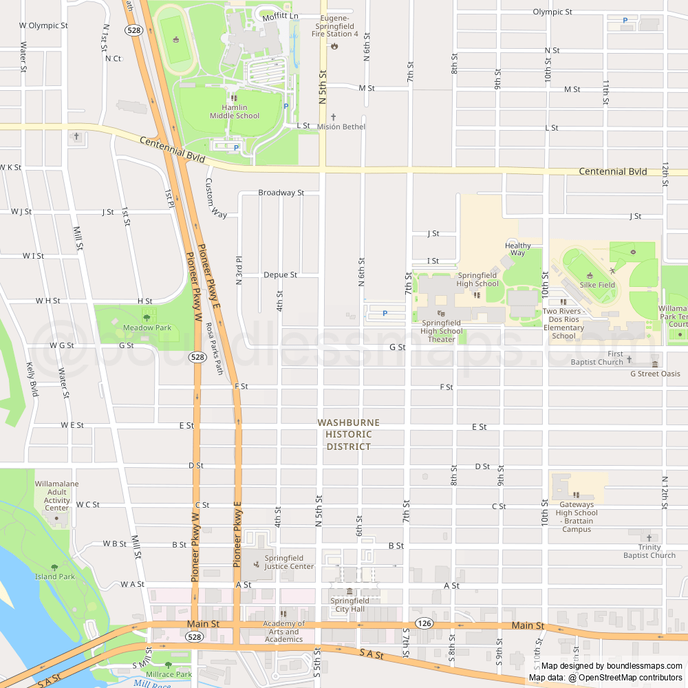 Highly detailed printable and editable vector map of Springfield https