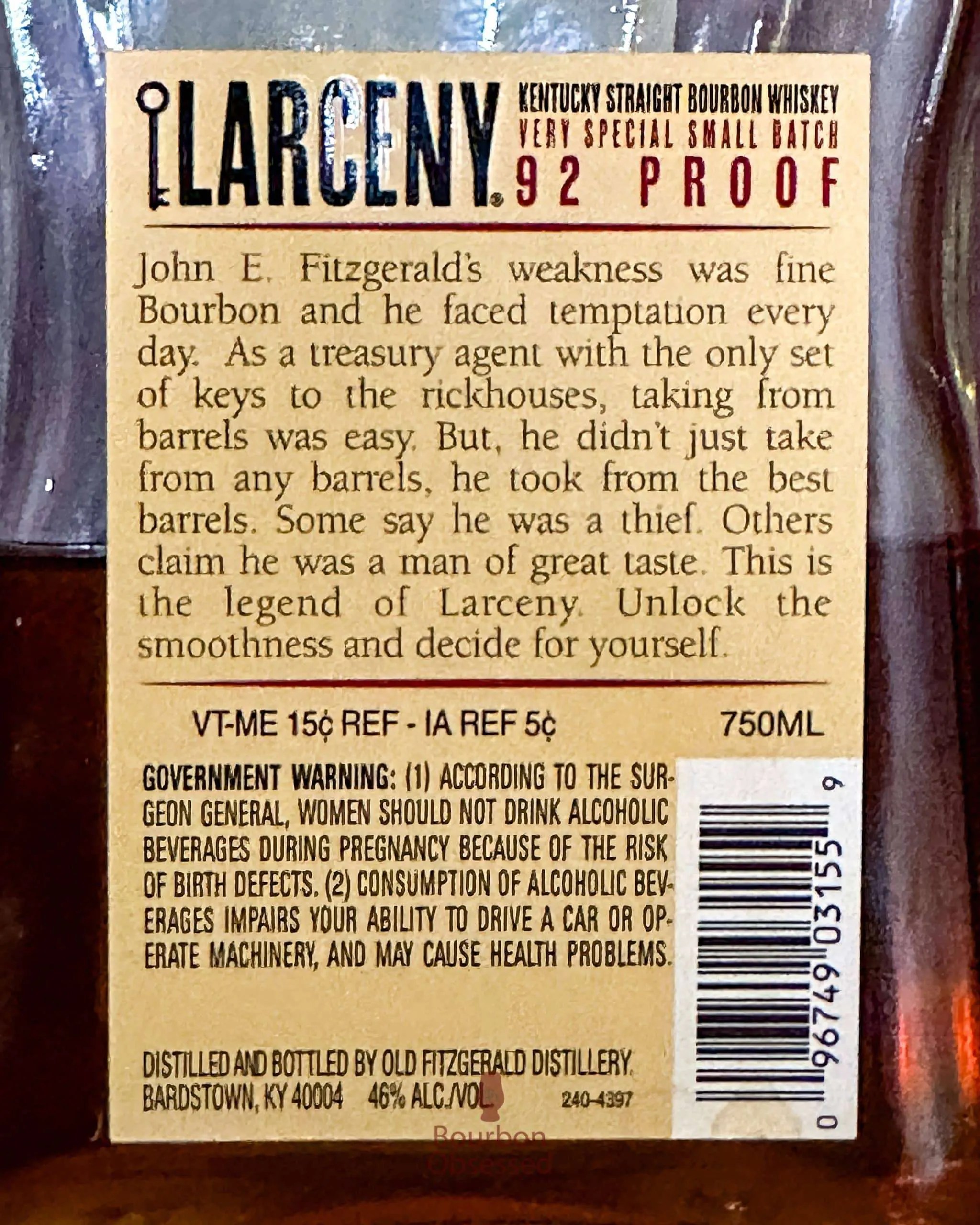 Larceny Bourbon Review (92 Proof) Bourbon Obsessed℠
