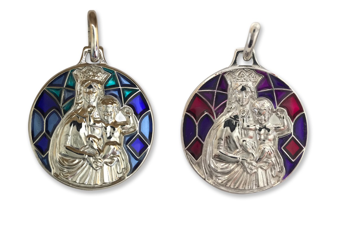 Médaille NotreDame de La Garde ronde mosaïque bleu Argent 925