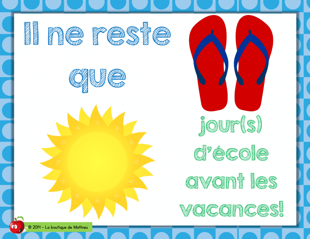 Affiche du nombre de jours d’école avant les vacances La boutique de