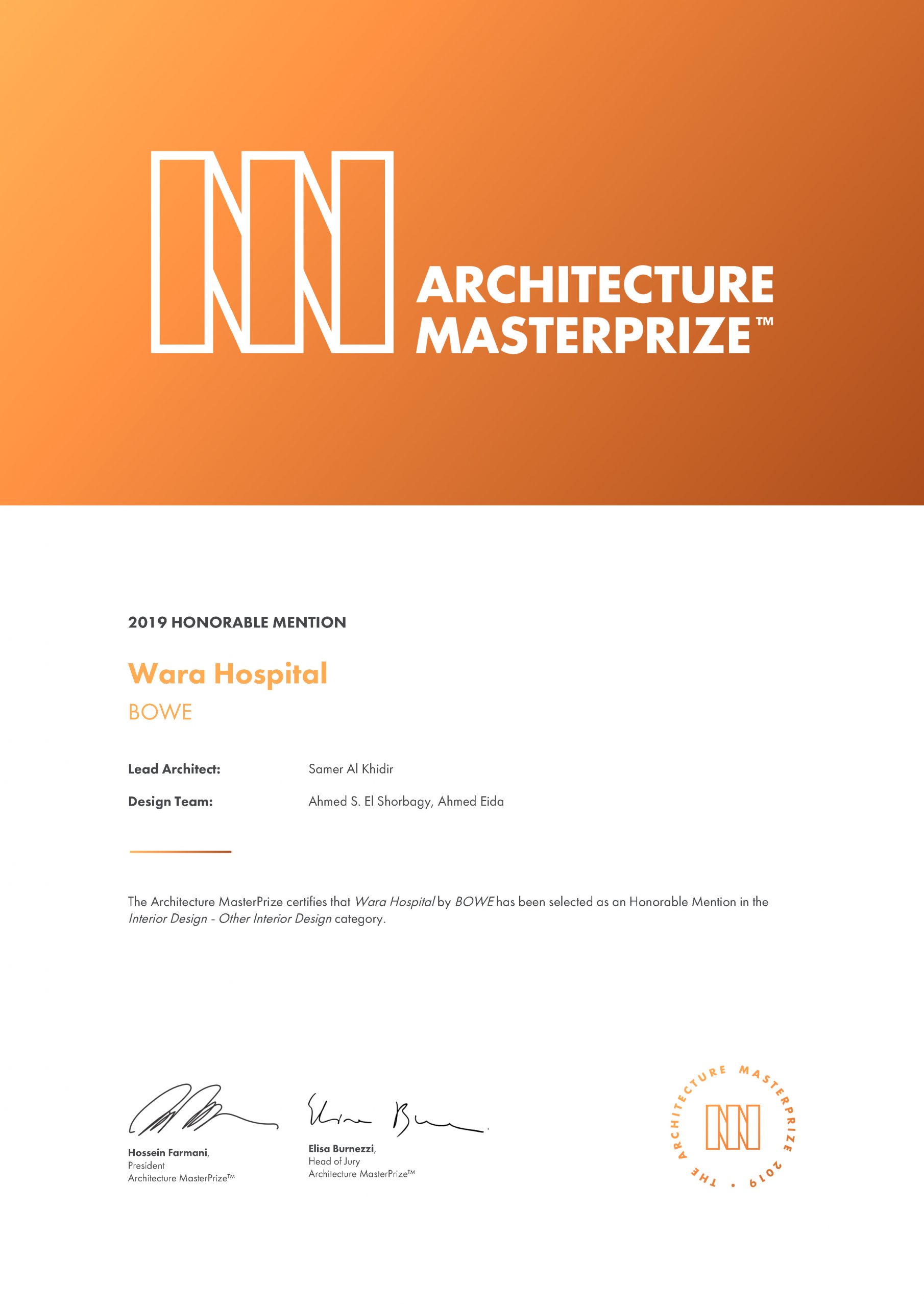 Honorable Mention by Architecture MasterPrize 2019 BÖWE