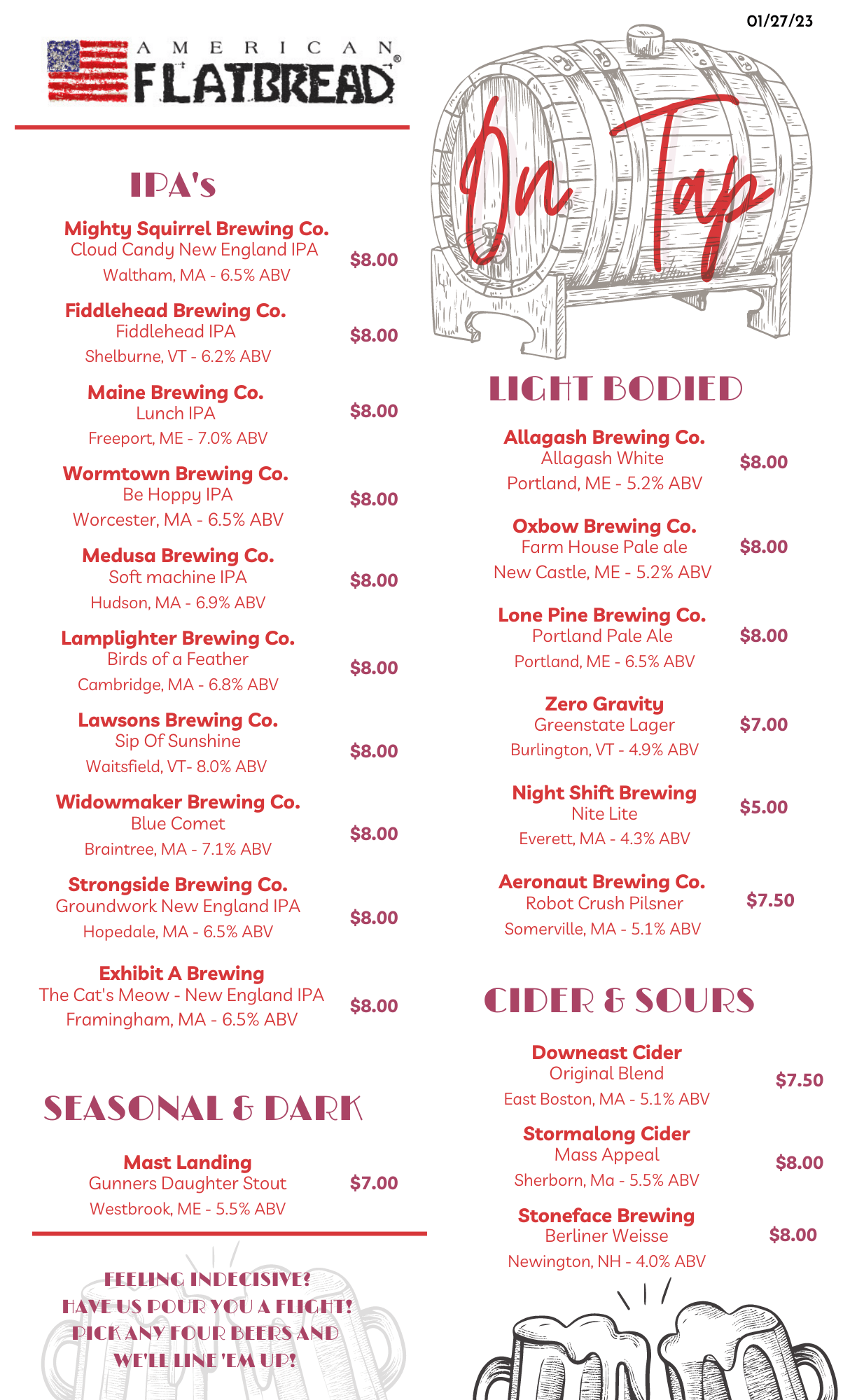 Menus American Flatbread Brighton & Brighton Bowl