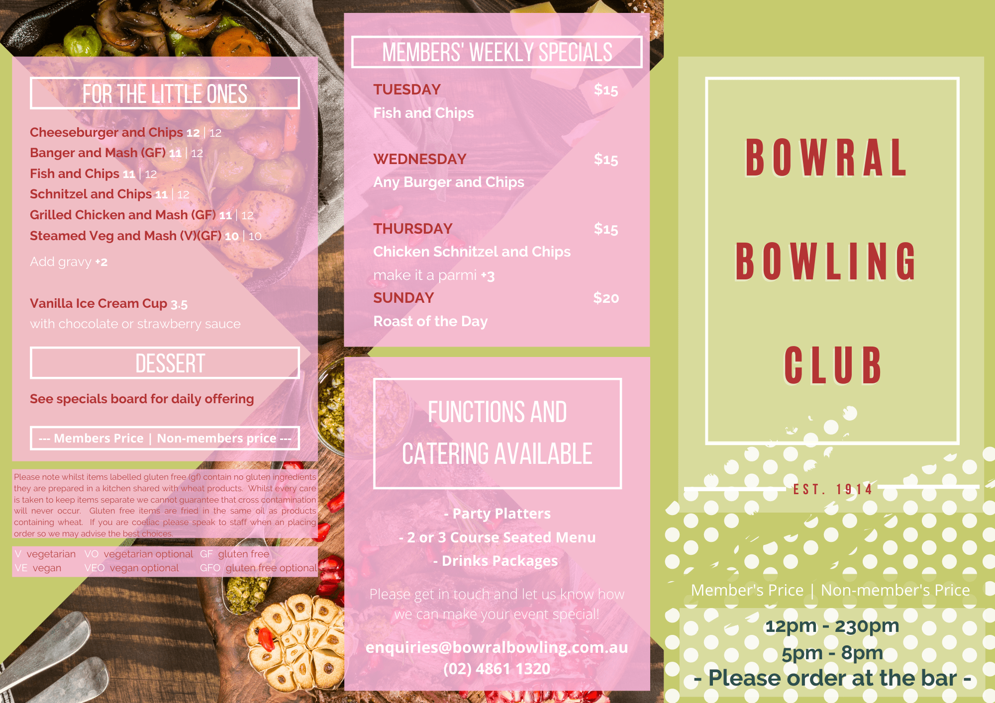 Menus BOWRAL BOWLING CLUB
