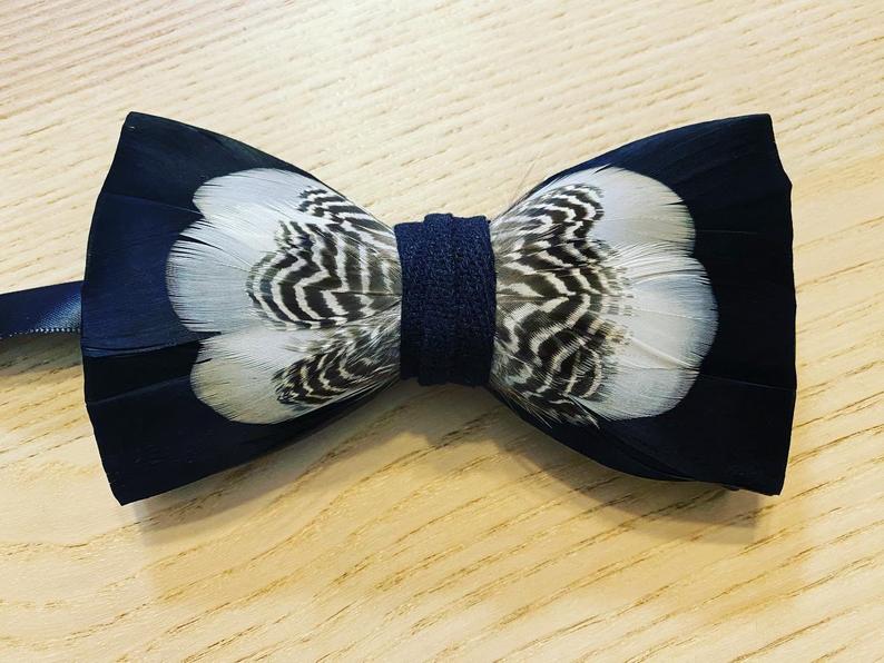 Handmade black and white feather bow tie Bowtie Queen