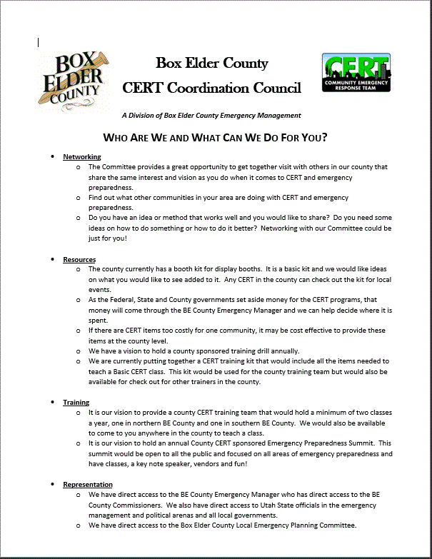 About Box Elder County CERT