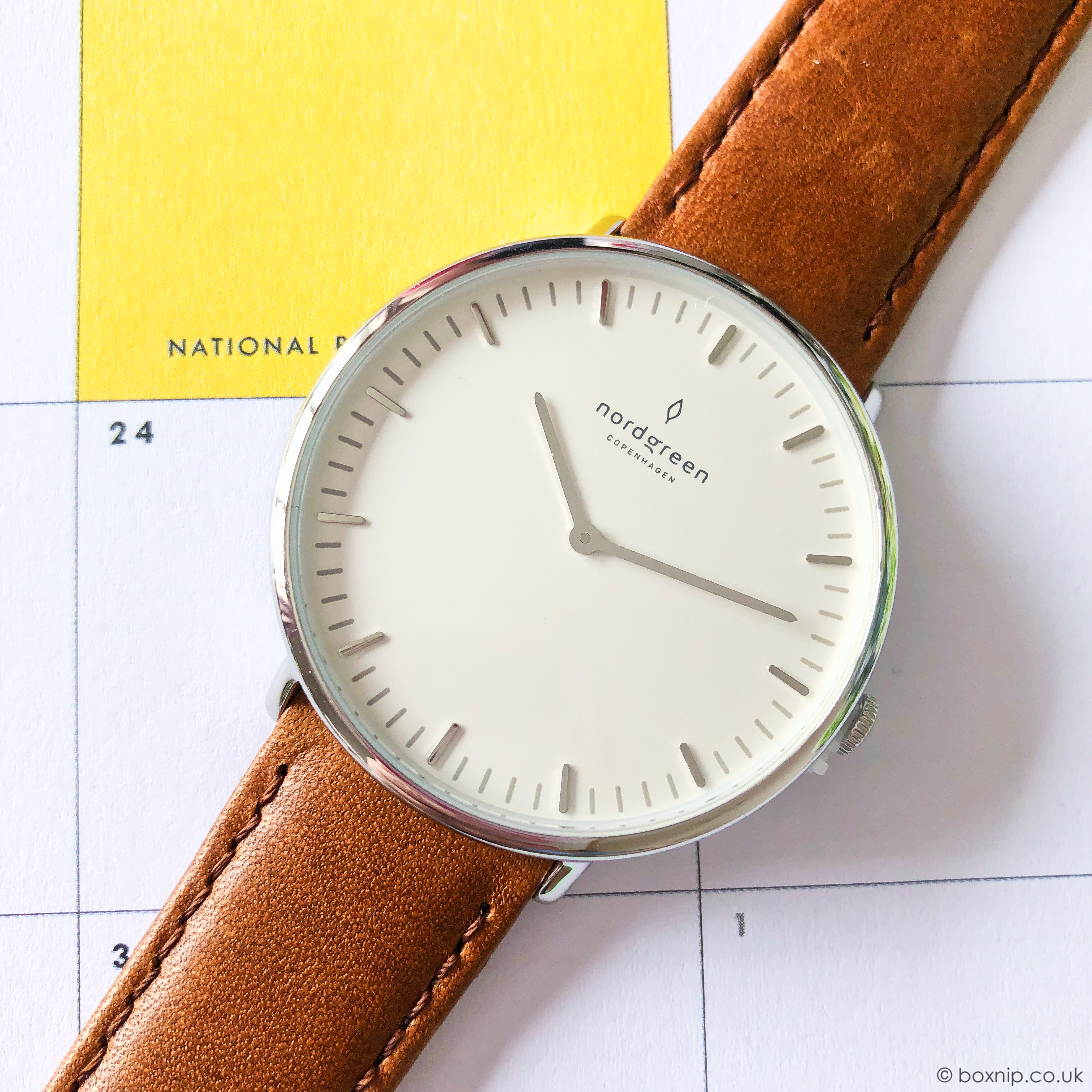 Nordgreen Native Scandinavian Silver Unisex Analogue Watch with brown leather strap
