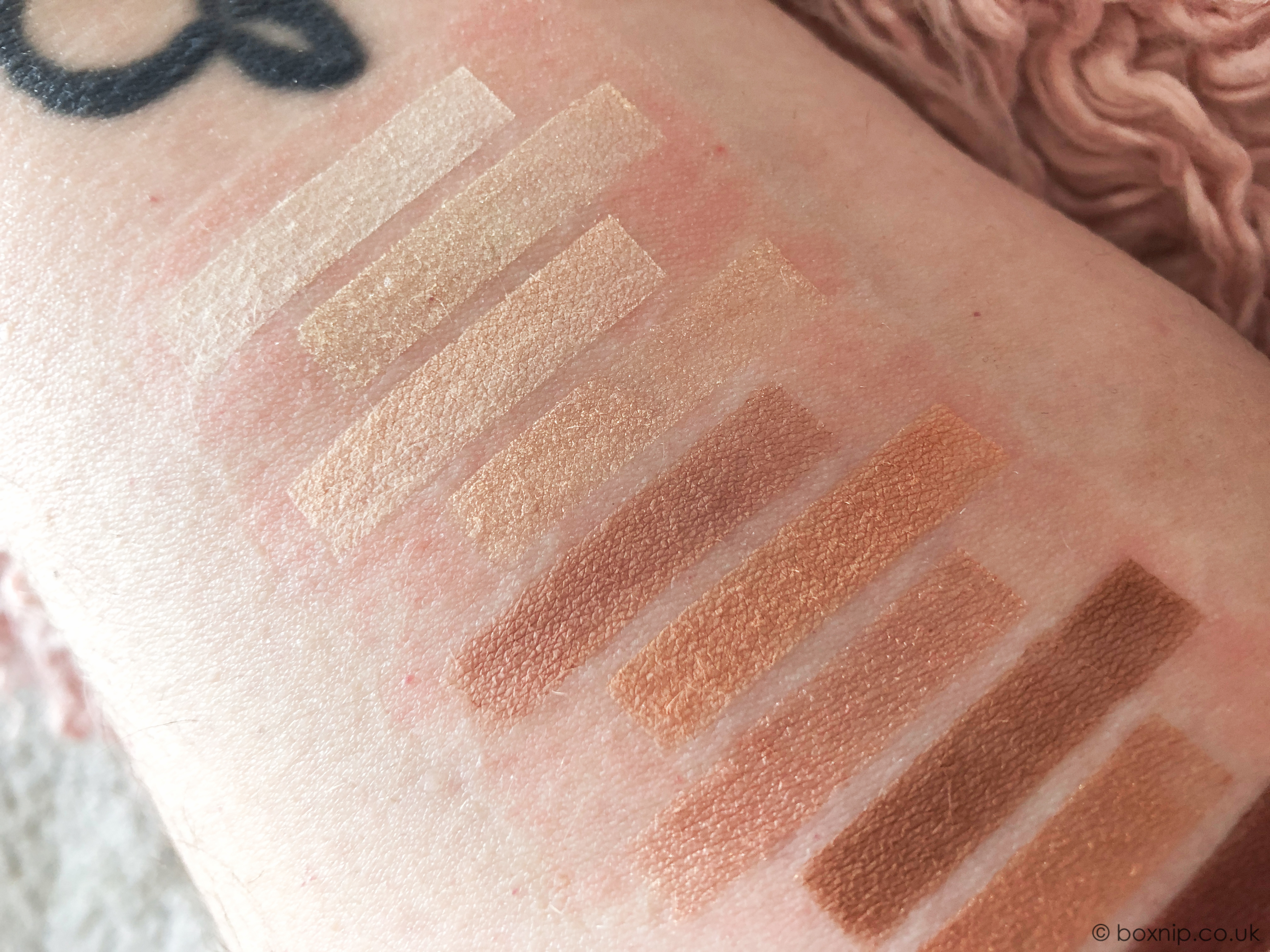 Swatches of NYX Professional Make Up Ultimate Shadow Palette in Warm Neutrals 