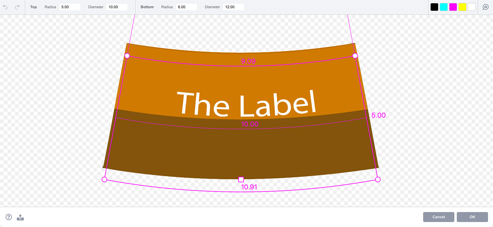 Making Conical Labels in Boxshot